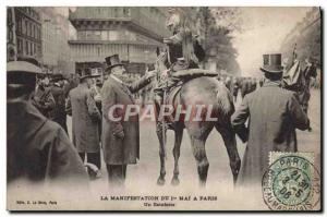 Old Postcard The May 1st demonstration in Paris A courier Horse Militaria