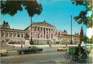 Postcard Modern Vienna Parliament with the City Hall Caleche Cheval