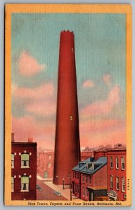 Postcard Baltimore MD c1950s Shot Tower Fayette & Front Streets Linen