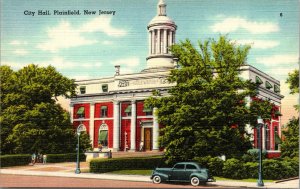 Vtg 1940s City Hall Old Car Plainfield New Jersey NJ Unused Linen Postcard