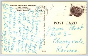 Artist Conception~Fulton Missouri~Winston Churchill Library~Postmarked~Postcard