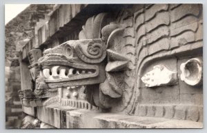 Mexico Temple Of Quetzalcoatl Feathered Serpent Carving Real Photo Postcard C36