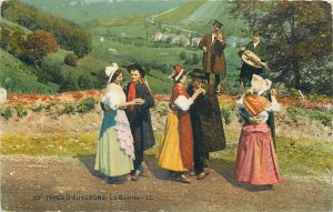 Cultures & ethnography France Auvergne the Bourree folk dance & types postcard