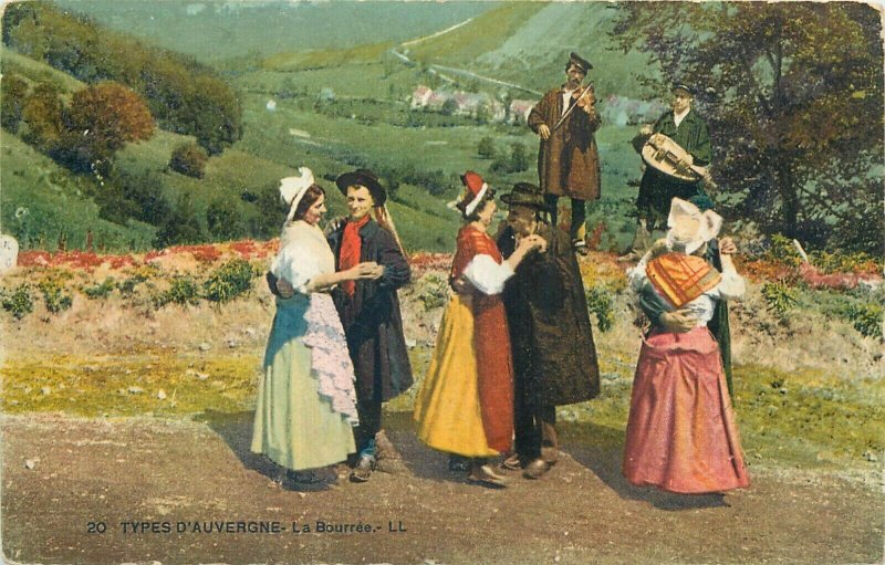 Cultures & ethnography France Auvergne the Bourree folk dance & types postcard 