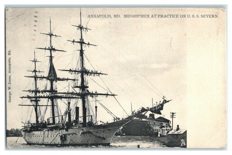 Annapolis, MD Midshipmen at Practice on USS Severn Postcard *7G15