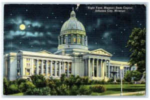 1944 Night View MO State Capitol Exterior Jefferson City Missouri MO Postcard