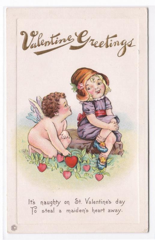 It Is Naughty To Steal A Maidens Heart Valentine Day 1910c embossed postcard