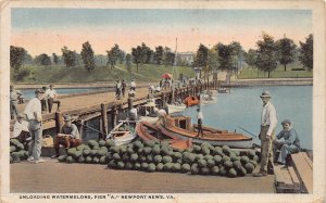 J94/ Newport News Virginia Postcard c1920Unloading Watermelons Dock 116