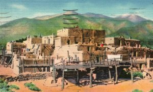 Vintage Postcard-Pueblo Village-Taos-New Mexico