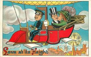 Airship Early Aviation 1911 Romantic Comic Humor Artist impression postcard 