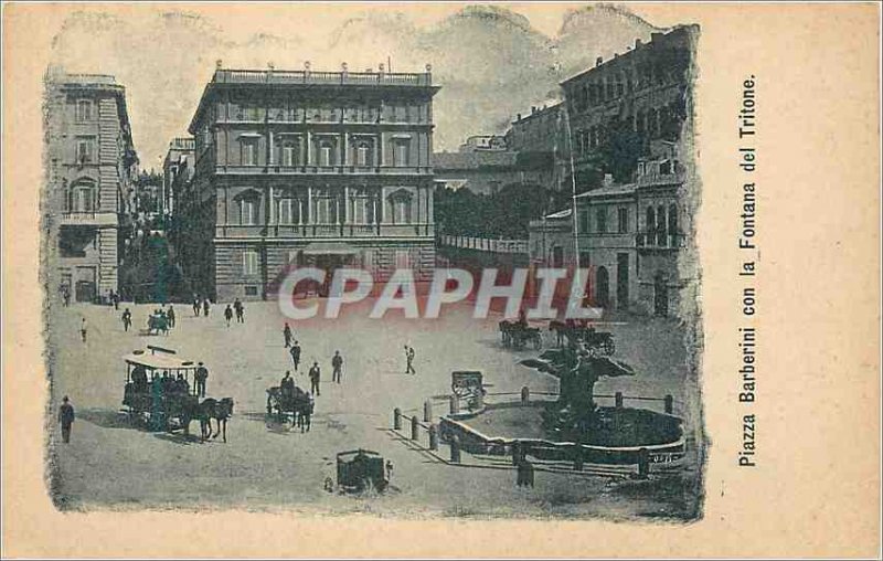 Old Postcard Piazza Barberini con Fontana del Tritone