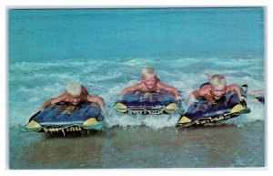 3 TOWHEAD BOYS Riding the SURF c1950s Dexter Press  Postcard