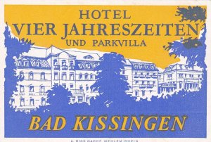 Germany Bad Kissingen Hotel Vier Jahreszeiten Vintage Luggage Label sk3271