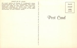 Vintage Postcard Replica of Charles A. Lindberg's Plane Spirit of St. Louis MO 