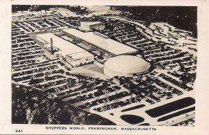 RPPC Framingham MA, Shoppers World, Aerial View, 1960 - 70's, Shopping Mall