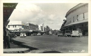 Postcard RPPC 1940s Hawaii Hilo Kamehameha Avenue autos Standard Drug 23-11181