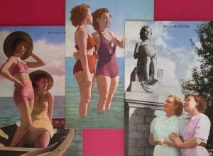 Manchuria Harbin RUSSIAN WOMAN postcard lot 3 SWIM WEAR SWIMMING CHINA girl