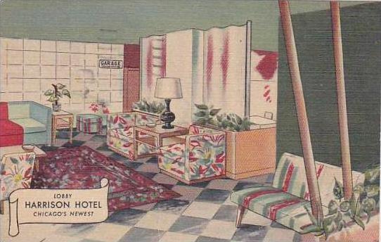 Illinois Chicago Lobby Harrison Hotel 1952