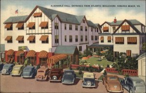 Virginia Beach Virginia VA Albemarle Hall Classic 1940s Cars Linen Postcard