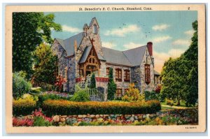 1941 St. Benedict's Roman Catholic Church View Stamford Connecticut CT Postcard