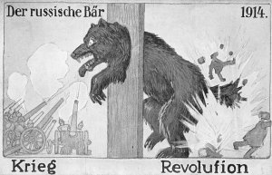 RUSSIAN BEAR GUNS GERMANY WW1 MILITARY PROPAGNDA POSTCARD (1914)