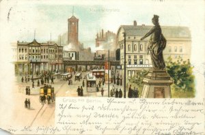 Germany gruss aus Berlin Alexanderplatz lithograph postcard 1901