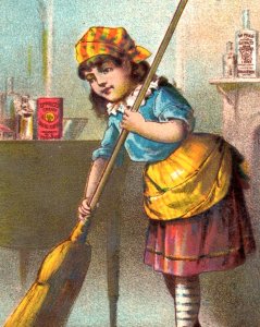 1880s Dr. Price's Cream Baking Powder  Steele & Price Cute Girl Broom Fab! P232