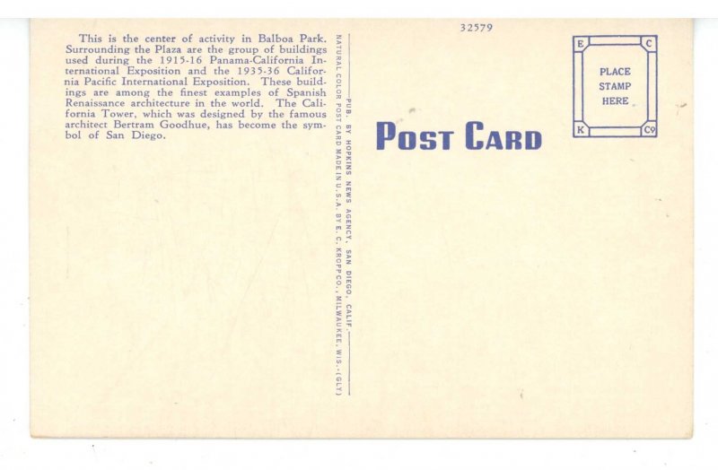 CA - San Diego. Balboa Park, Plaza de Panama & California Tower