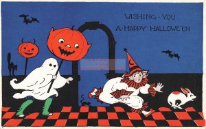 370359-Halloween, Gibson No GIB04-1, Girl & Dog Run from Ghost Holding JOL