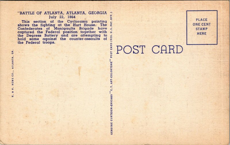 Vtg 1930s Battle Of Atlanta Civil War Cyclorama Building Georgia GA Postcard