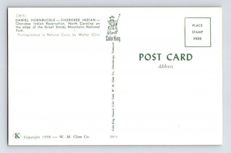Postcard North Carolina Cherokee NC Native American Indian Hornbuckle 1960s