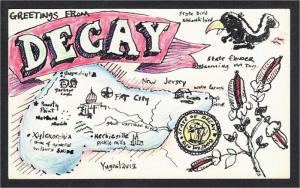 Greetings from Decay Hand-Drawn Large Letter Humor Postcard by Artist 1981