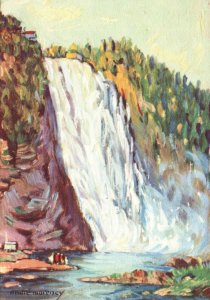 CONTINENTAL SIZE POSTCARD MONTMORENCY FALLS ST. LAURENCE RIVER ARTIST CANADA