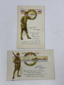 2 WWI Era Christmas Postcards 1917 Inscription Camp Funston Kansas 164th Brigade 