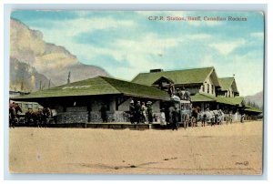 c1910's C.P.R. Depot Station Railroad Train Banff Canadian Rockies Postcard