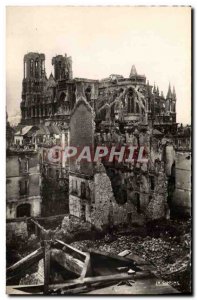 Modern Postcard Reims cathedral and surrounding neighborhoods after the bombi...