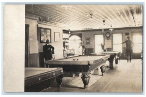 c1910's Pool Billiard Hall Sports Bar Interior View RPPC Photo Unposted Postcard