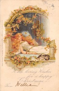 US35 Raphael Tuck Christmas 1903 greetings card girl sleeping beauty Fantasy