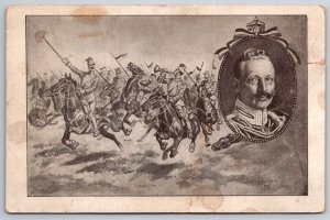 Portrait of Kaiser Wilhelm II in Battle Germany UNP DB Postcard K10