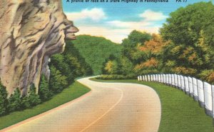 Vintage Postcard Profile Rock On State Highway Roadway Attraction Pennsylvania