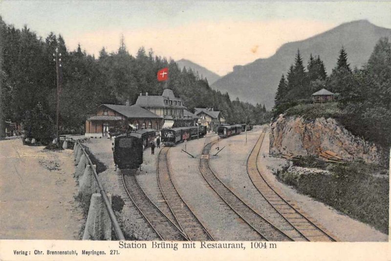 Brunig Switzerland Train Station and Restaurant Vintage Postcard AA11963