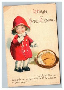 Vintage 1910's Ellen Clapsaddle Christmas Postcard Child Rain Gear Basket of Pie