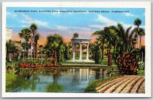 Vtg Daytona Beach FL Riverfront Park Dana Memorial Fountain 1930s View Postcard