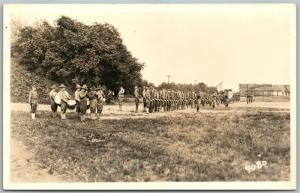 WWI MILITARY VINTAGE REAL PHOTO POSTCARD RPPC parade US flag