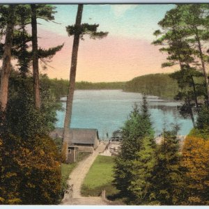 c1930s Laporte MN Lake Itasca Park Douglas Lodge Hand Colored Postcard Minn A229