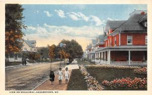 D93/ Hagerstown Maryland Md Postcard c1910 View on Broadway Kids Homes