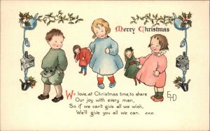 Ethel DeWees Christmas Cute Kids Toys Baby Dolls c1910 Vintage Postcard