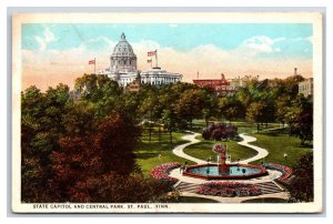 State Capiol Building and Central Park St Paul Minnesota MN WB Postcard W6