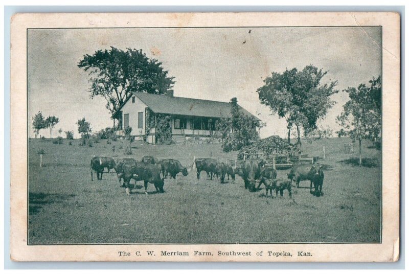 Topeka Kansas Postcard C W Merriam Farm Animals Building c1910 Vintage Unposted