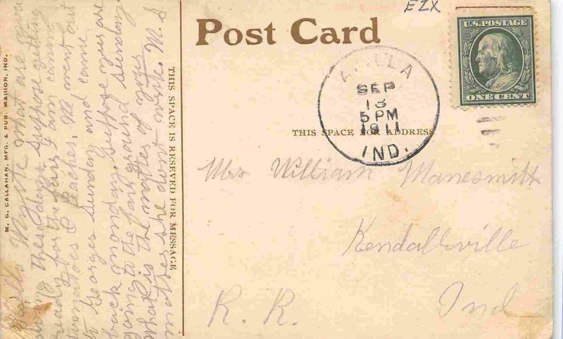Post Office Kendallville Indiana 1911 postcard